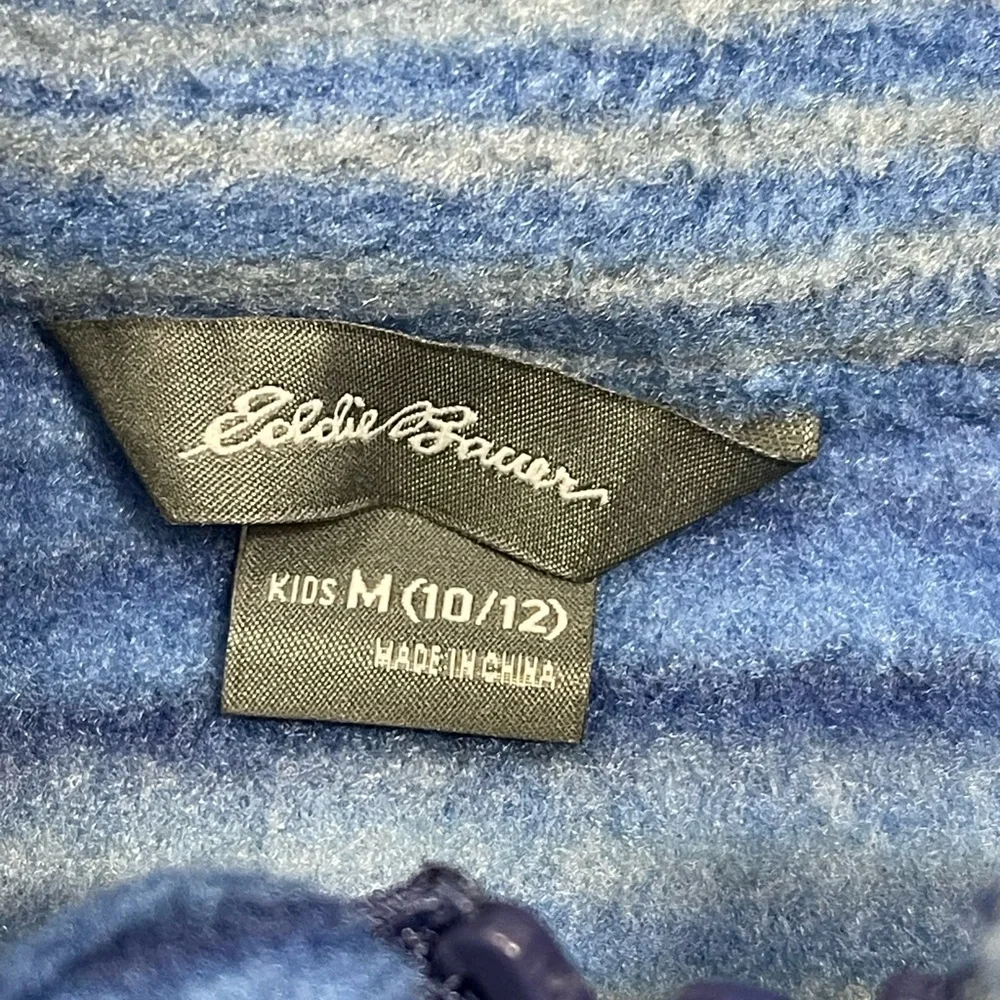 Eddie Bauer Youth Kids Size M 10-12 Long Sleeve Striped Blue Fleece Jacket